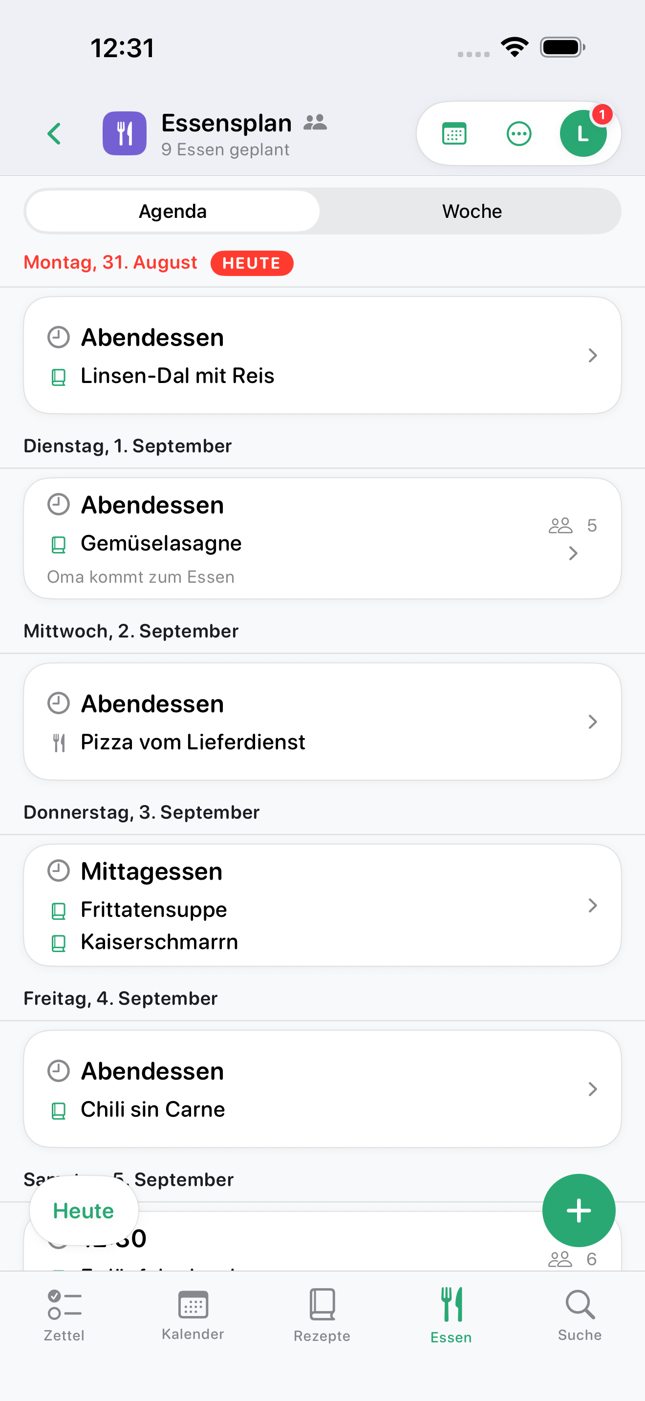 Agenda eines Essensplans auf dem iPhone