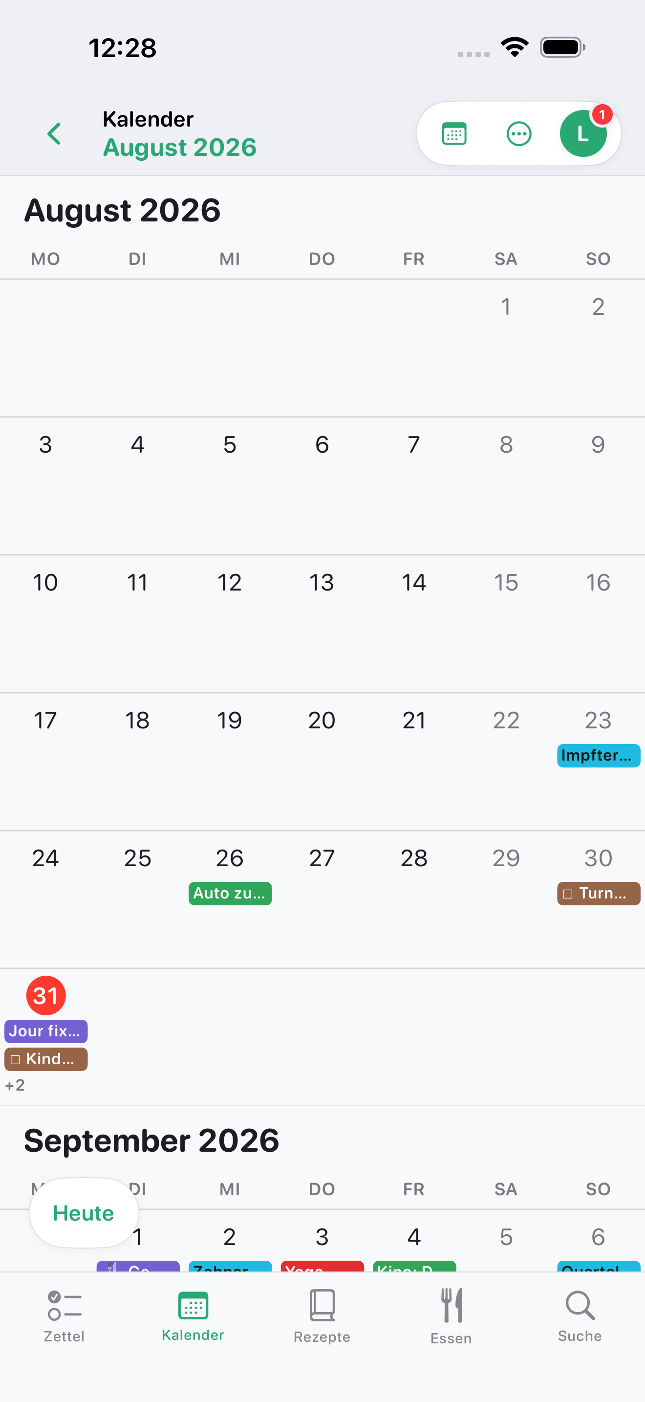 Monatsansicht des Kalenders auf dem iPhone