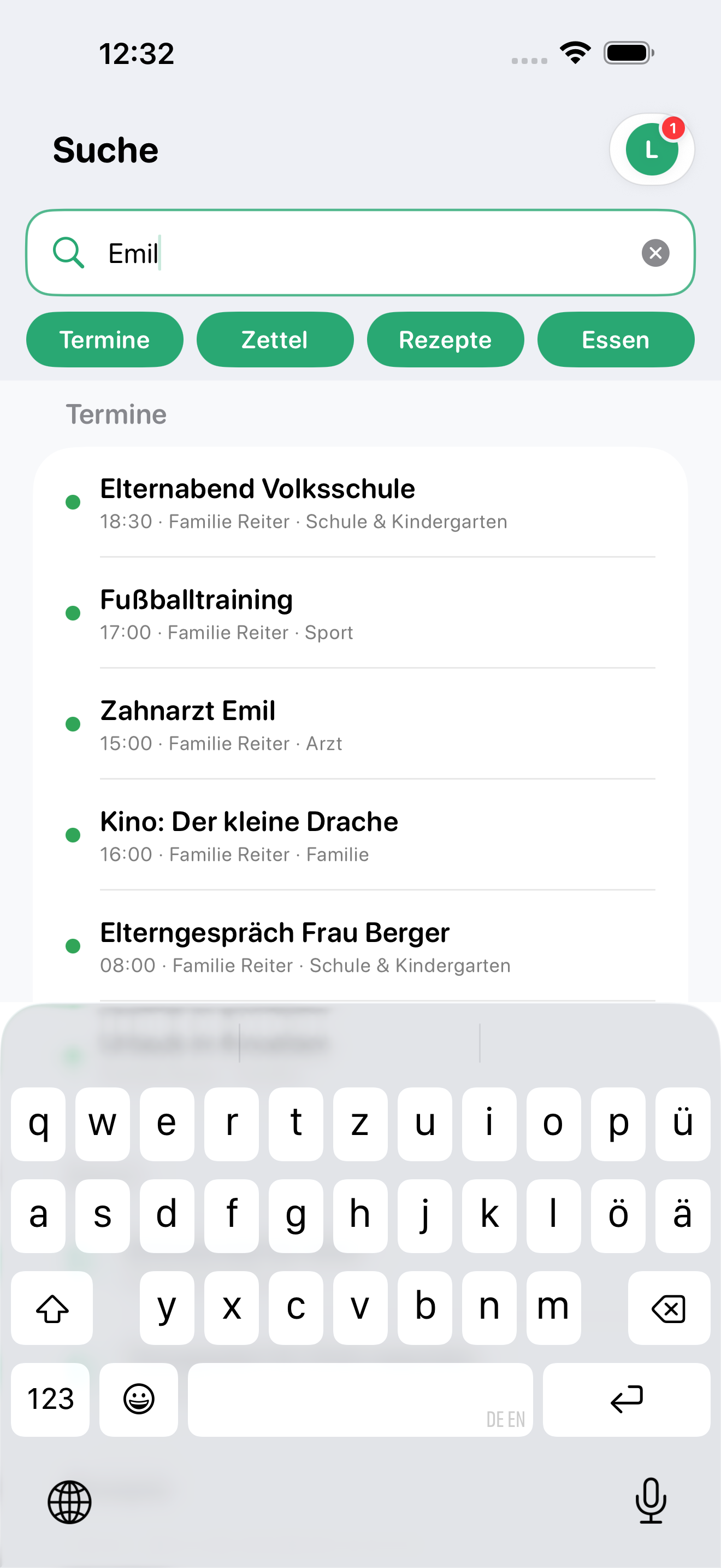 Suche mit den vier Suchbereichen auf dem iPhone